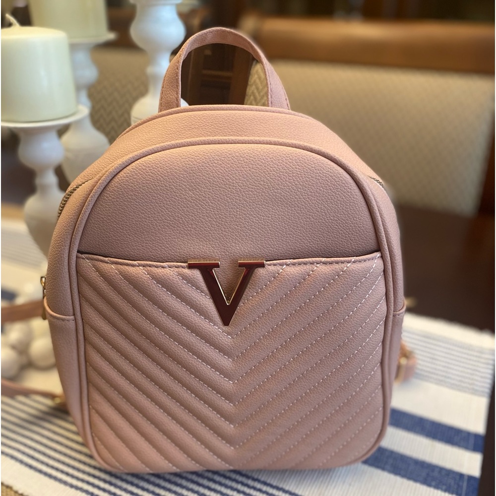 Dusty Pink Faux Leather Small Quilted Backpack NWOT